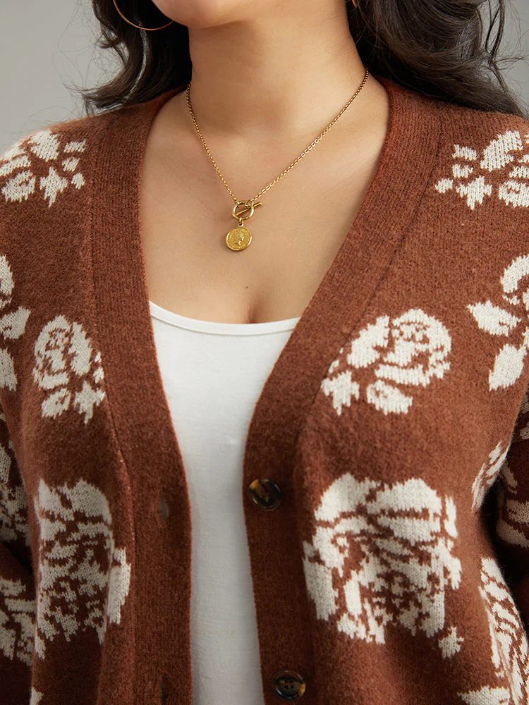 Anti-Pilling Floral Print Drop Shoulder Cardigan - Image 8