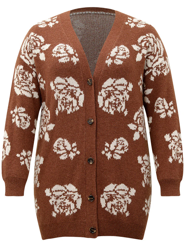 Anti-Pilling Floral Print Drop Shoulder Cardigan - Image 9