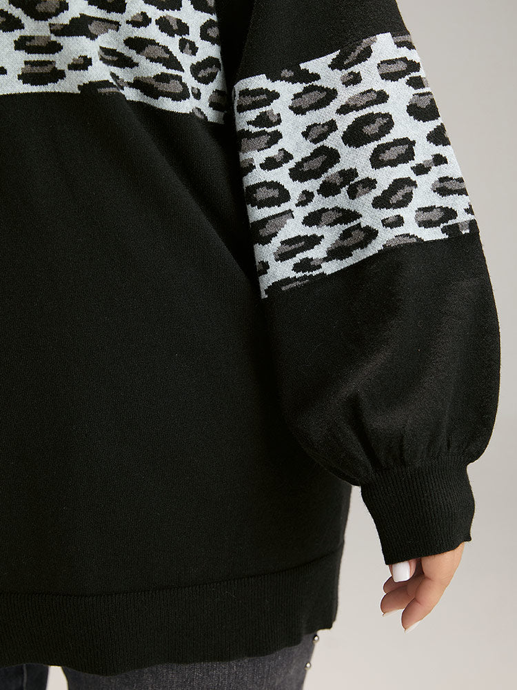 Anti-Pilling Leopard Patchwork Crisscross Neck Pullover - Image 5