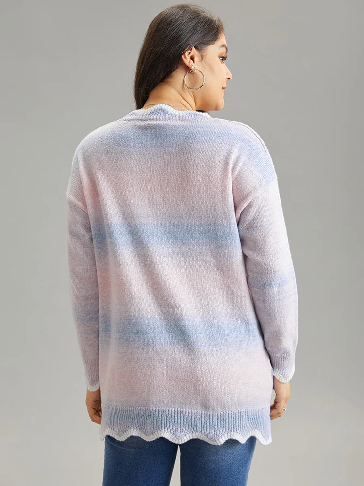 Anti-Pilling Ombre Heather Scalloped Trim Pullover - Image 2