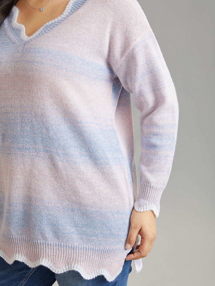 Anti-Pilling Ombre Heather Scalloped Trim Pullover - Image 5