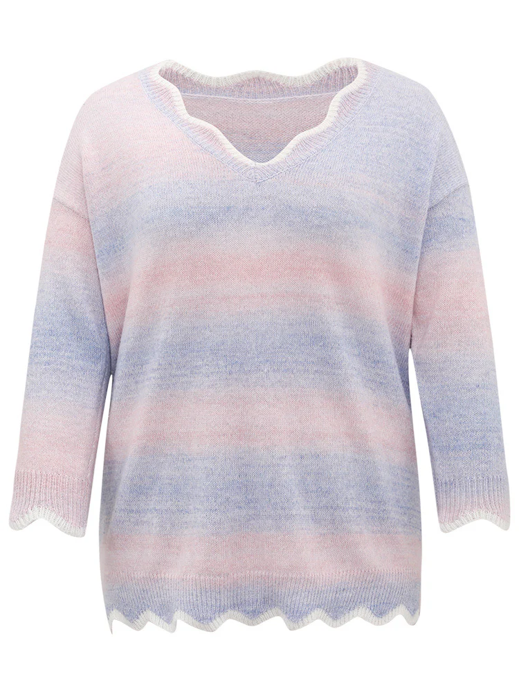 Anti-Pilling Ombre Heather Scalloped Trim Pullover - Image 6