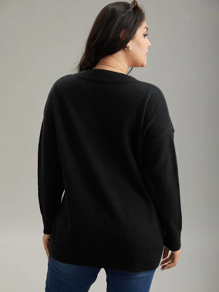 Anti-Pilling Rhinestone Drop Shoulder Pullover - Image 2