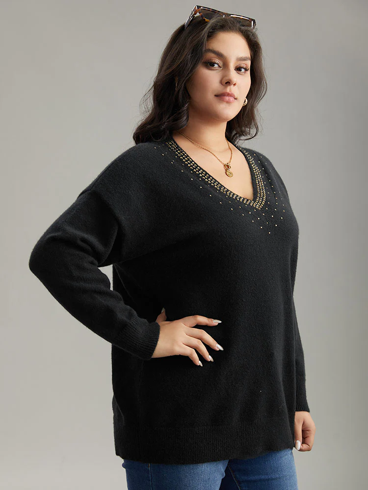 Anti-Pilling Rhinestone Drop Shoulder Pullover - Image 4