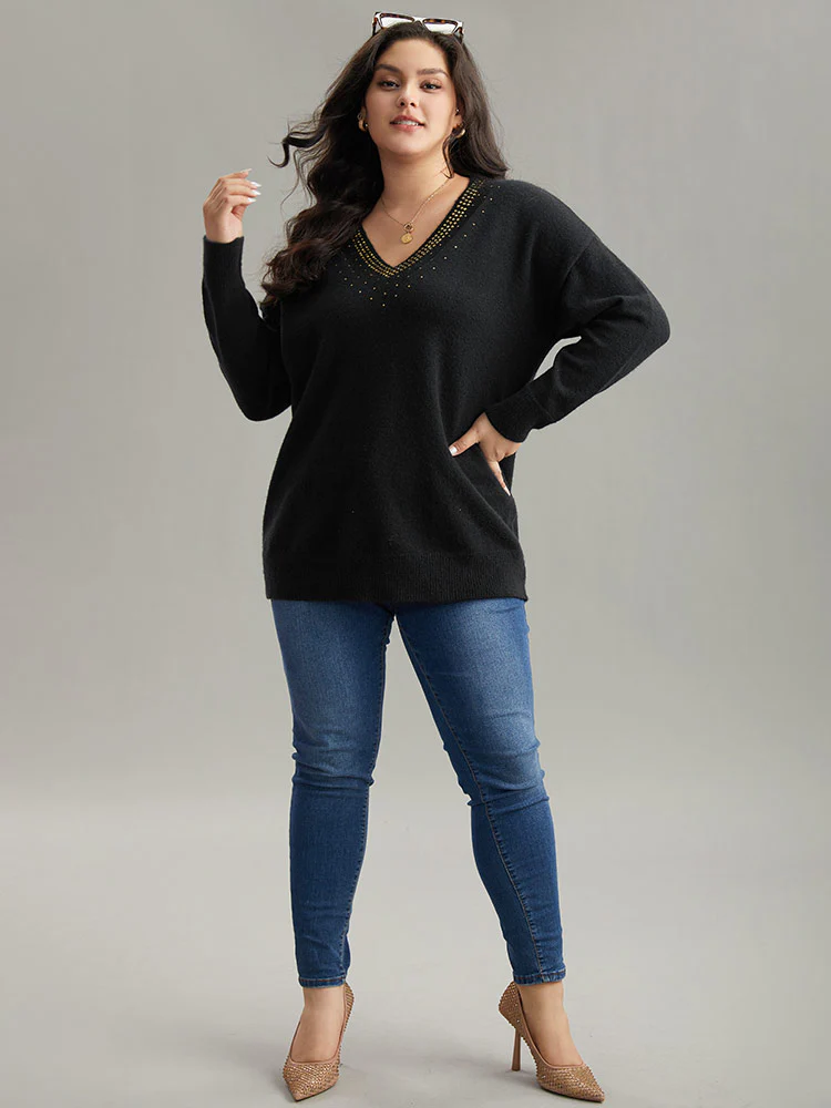 Anti-Pilling Rhinestone Drop Shoulder Pullover - Image 5