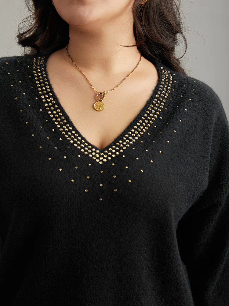 Anti-Pilling Rhinestone Drop Shoulder Pullover - Image 6
