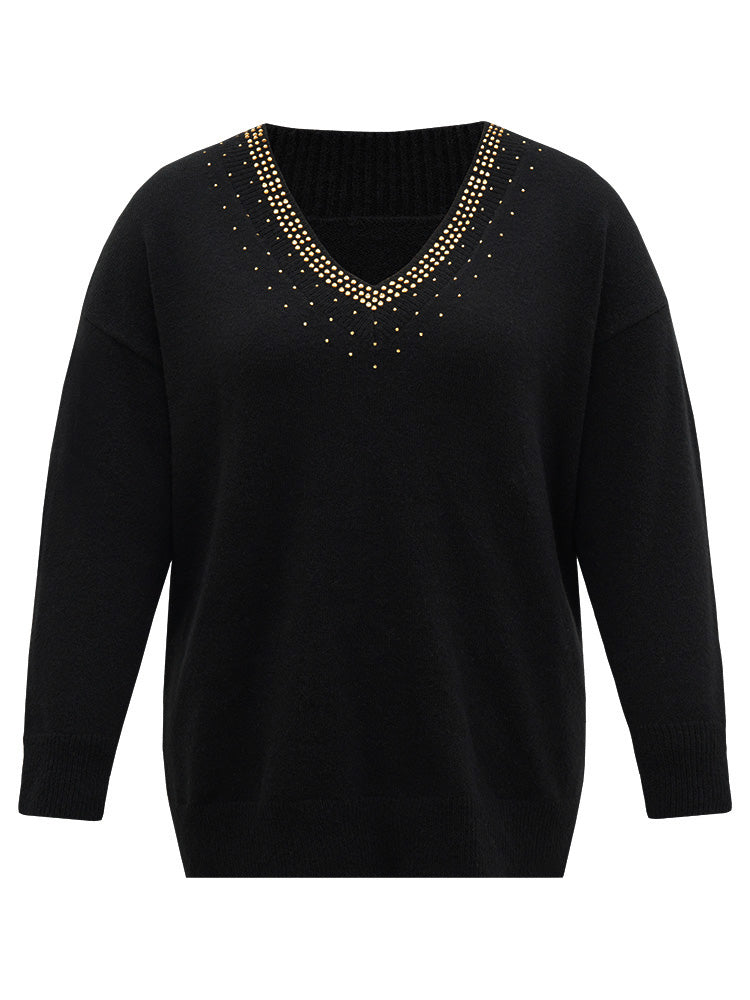 Anti-Pilling Rhinestone Drop Shoulder Pullover - Image 8