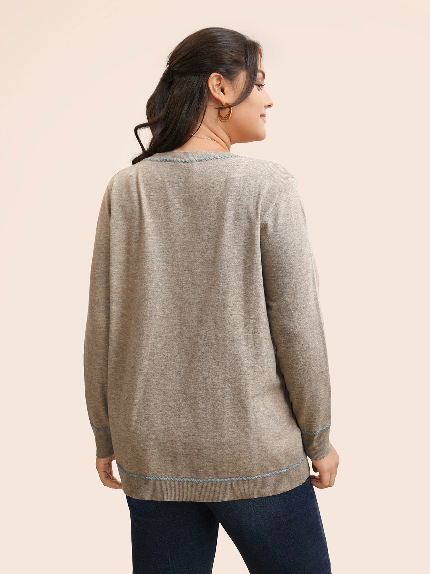 Anti-Pilling Round Neck Contrast Trim Pullover - Image 2