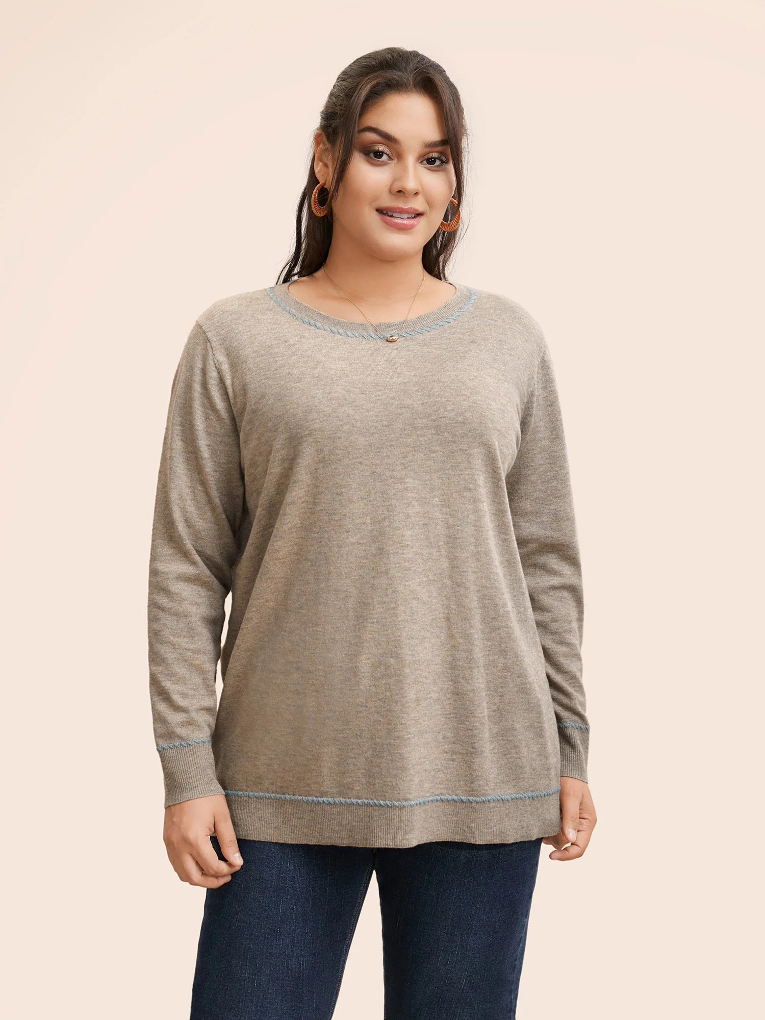 Anti-Pilling Round Neck Contrast Trim Pullover - Image 4