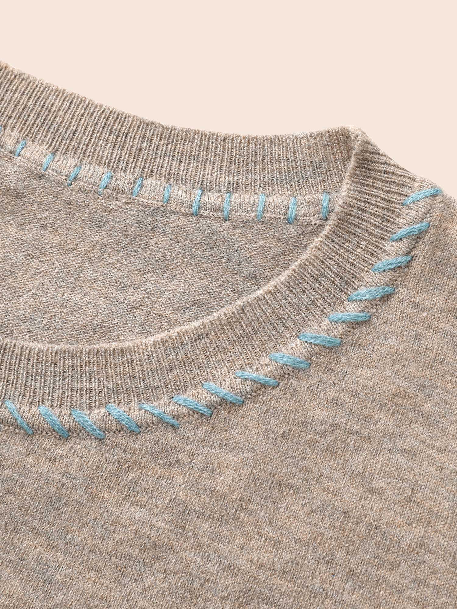 Anti-Pilling Round Neck Contrast Trim Pullover - Image 6