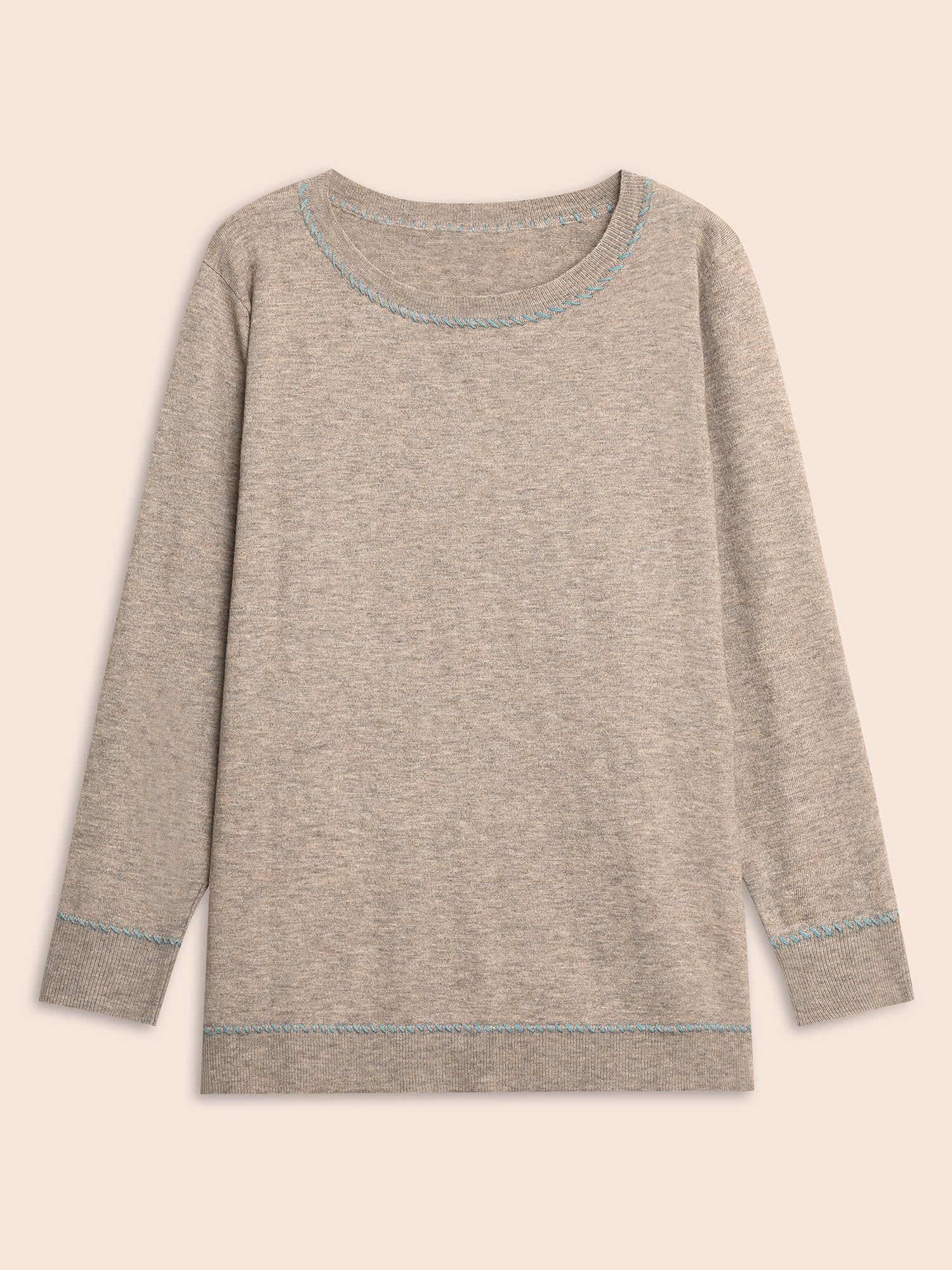 Anti-Pilling Round Neck Contrast Trim Pullover - Image 8