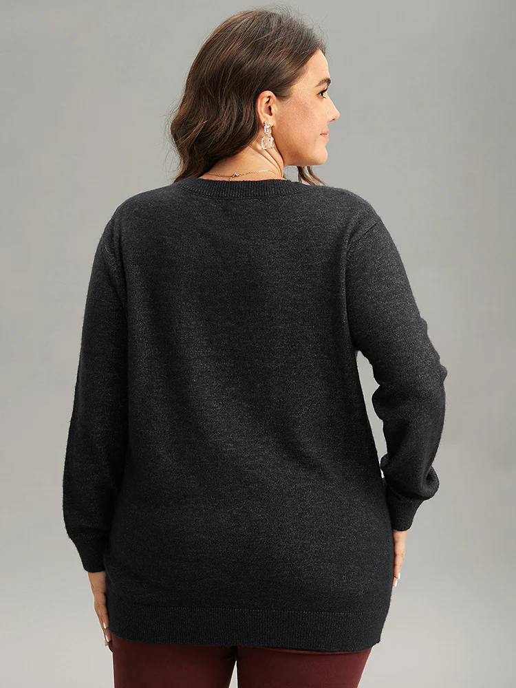 Anti-Pilling Sequin Snowflake Round Neck Pullover - Image 2