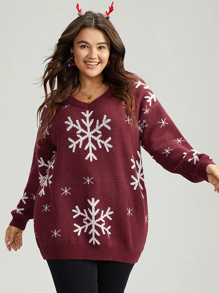 Anti-Pilling Snowflake Print Pullover