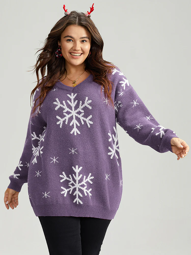 Anti-Pilling Snowflake Print Pullover - Image 10