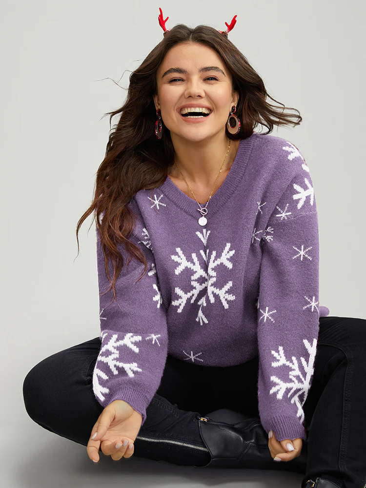 Anti-Pilling Snowflake Print Pullover - Image 12