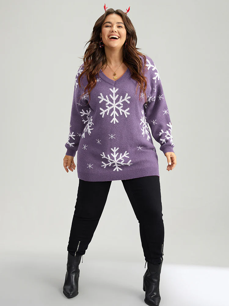 Anti-Pilling Snowflake Print Pullover - Image 13