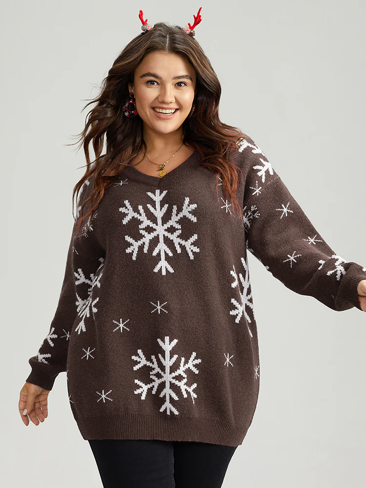 Anti-Pilling Snowflake Print Pullover - Image 14