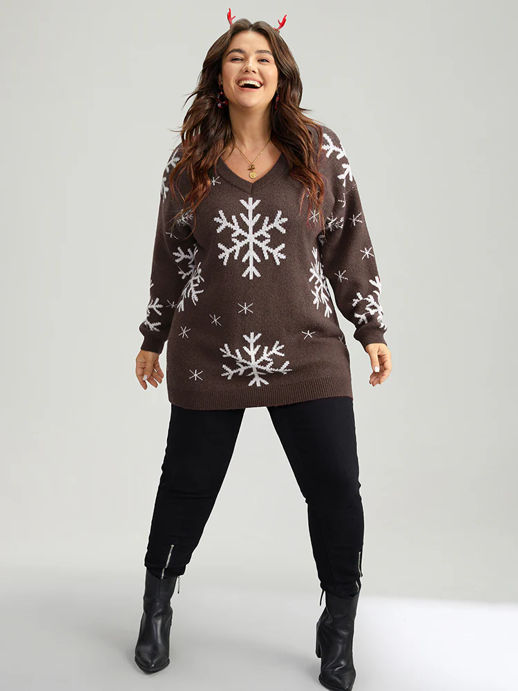 Anti-Pilling Snowflake Print Pullover - Image 17