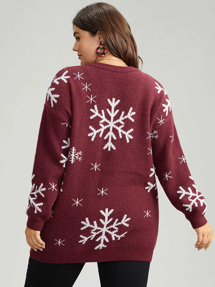 Anti-Pilling Snowflake Print Pullover - Image 2