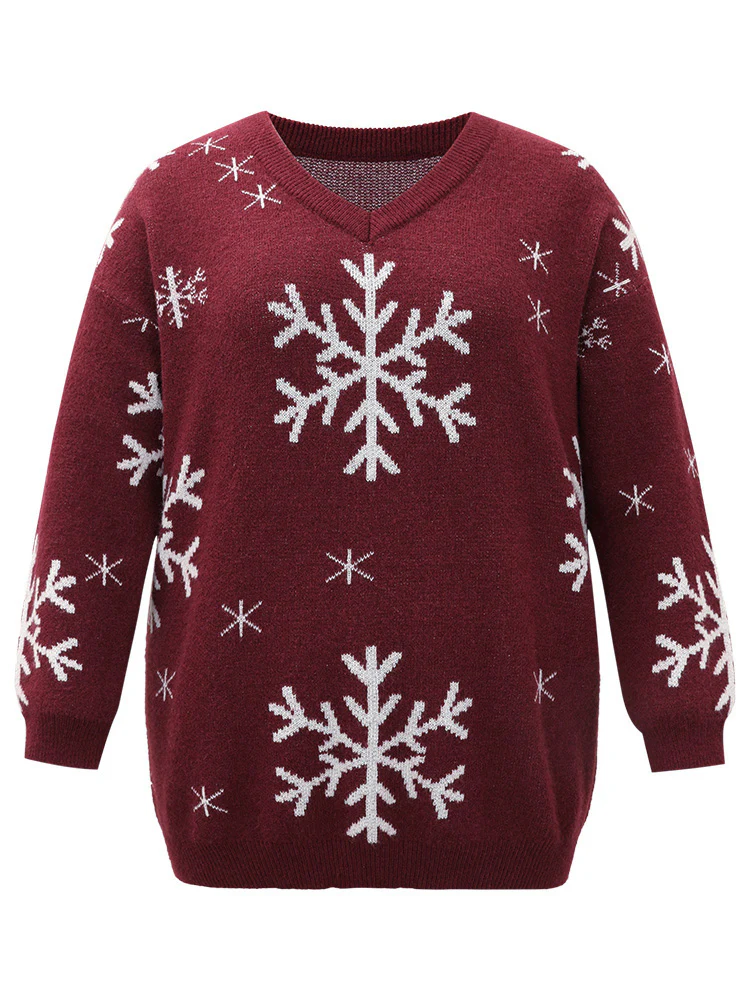 Anti-Pilling Snowflake Print Pullover - Image 9