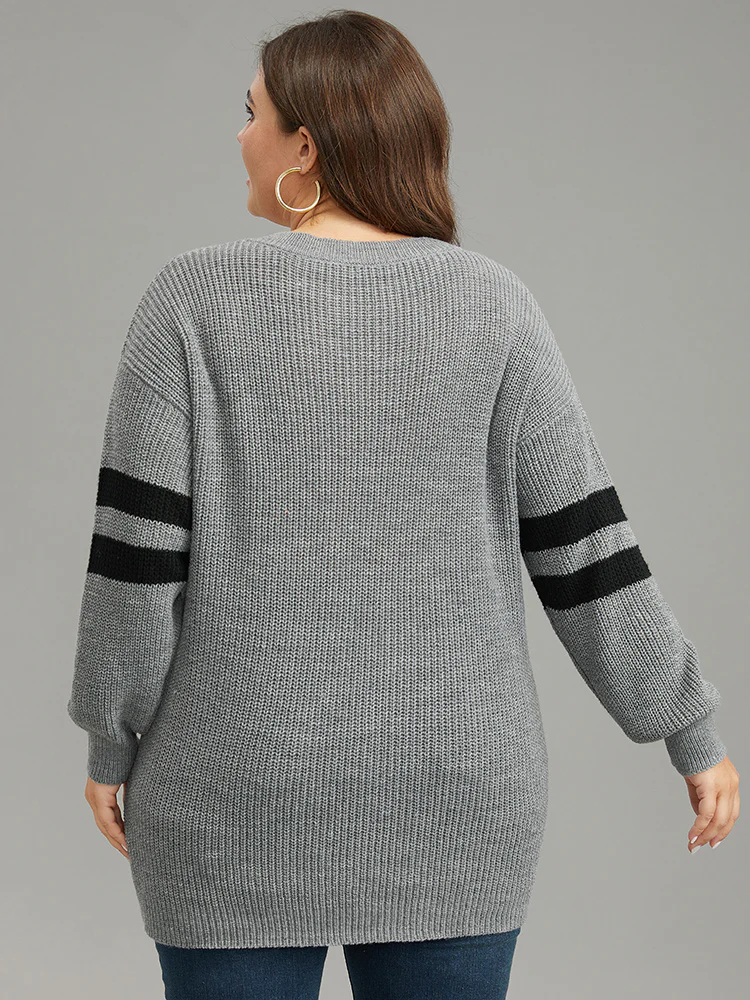 Anti-Pilling Striped Button Detail Pullover - Image 3