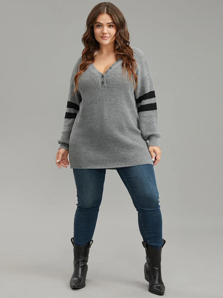 Anti-Pilling Striped Button Detail Pullover - Image 4