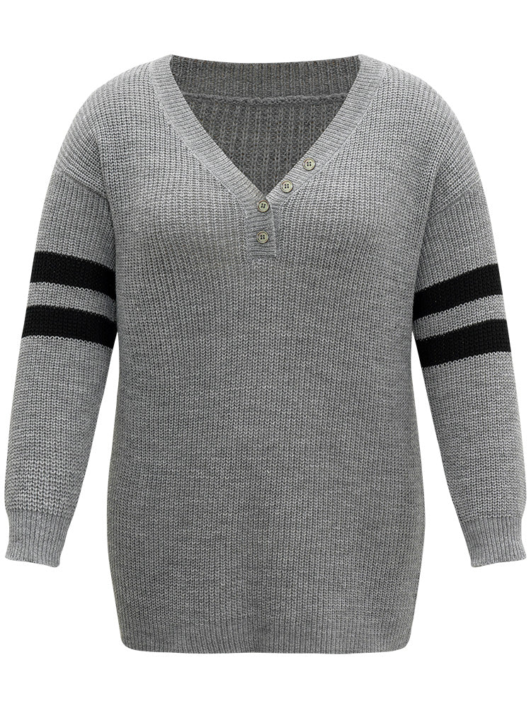 Anti-Pilling Striped Button Detail Pullover - Image 7