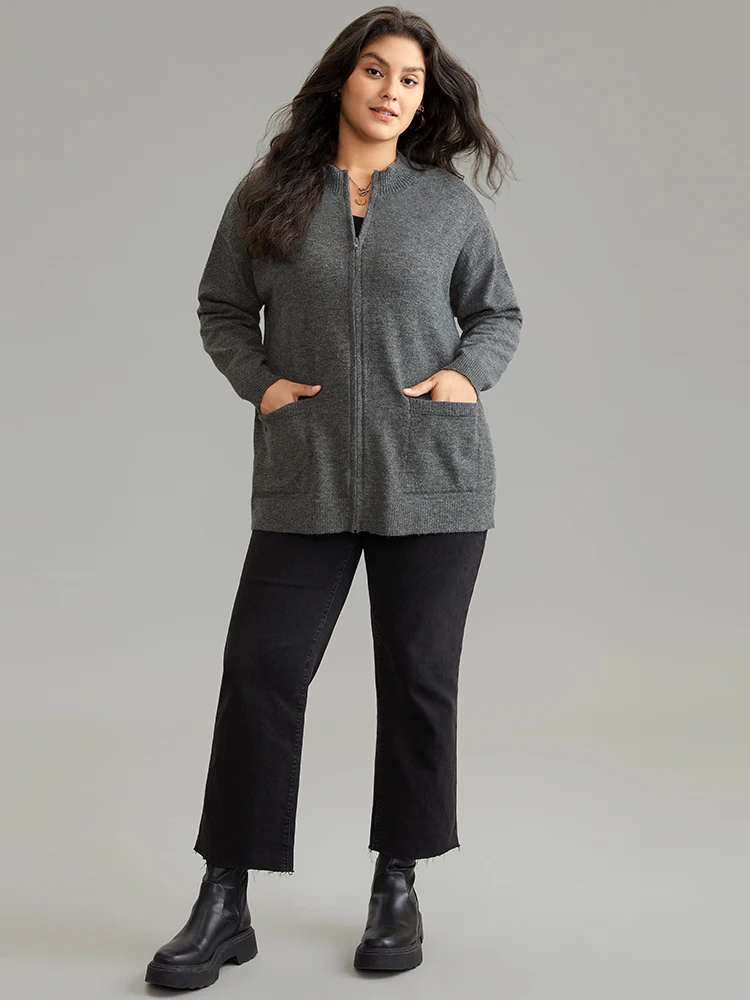 Anti-Pilling Zipper Fly Patched Pocket Cardigan - Image 4