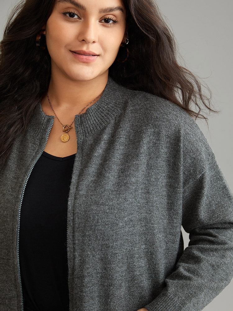 Anti-Pilling Zipper Fly Patched Pocket Cardigan - Image 5
