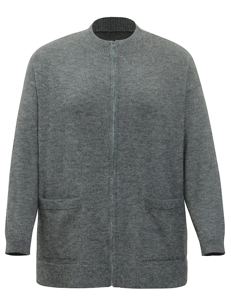 Anti-Pilling Zipper Fly Patched Pocket Cardigan - Image 6