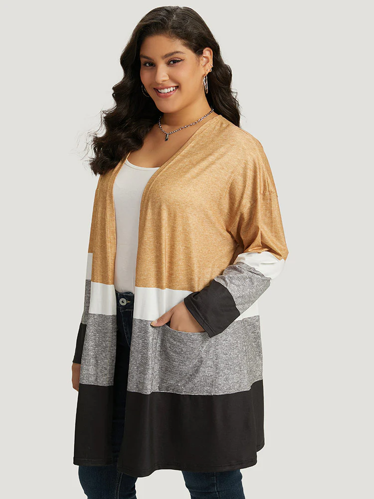 Halloween Anti-Wrinkle Colorblock Contrast Pocket Open Front Kimono - Image 2