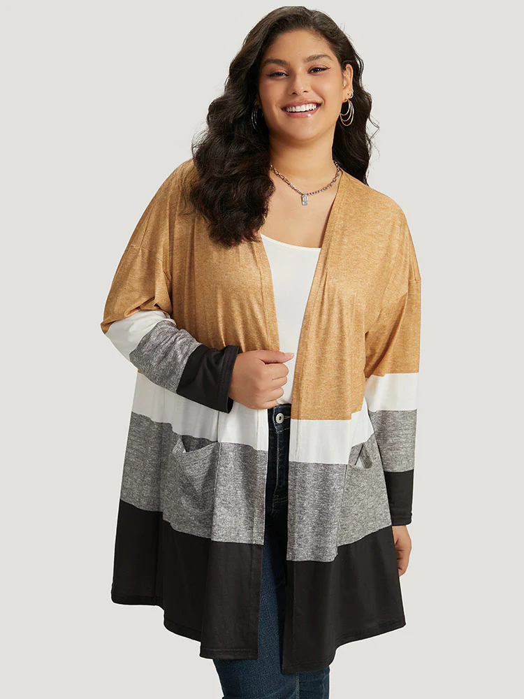 Halloween Anti-Wrinkle Colorblock Contrast Pocket Open Front Kimono - Image 3