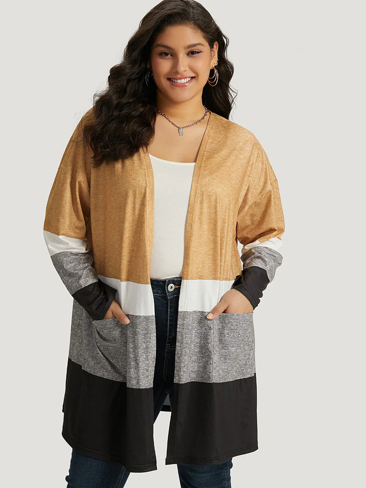 Halloween Anti-Wrinkle Colorblock Contrast Pocket Open Front Kimono - Image 4