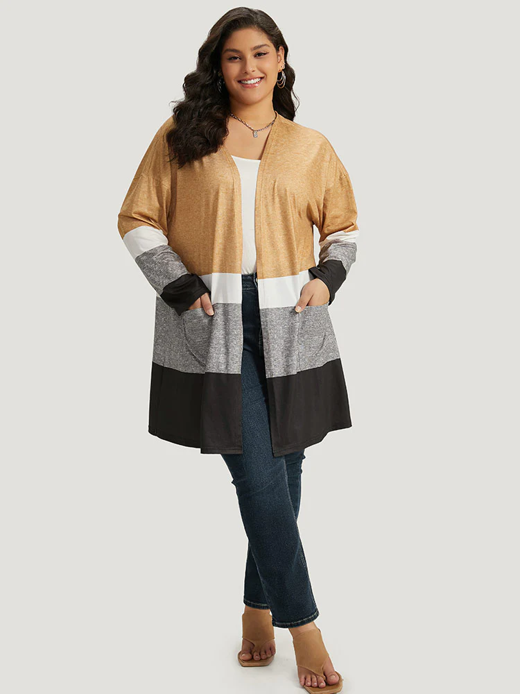 Halloween Anti-Wrinkle Colorblock Contrast Pocket Open Front Kimono - Image 5