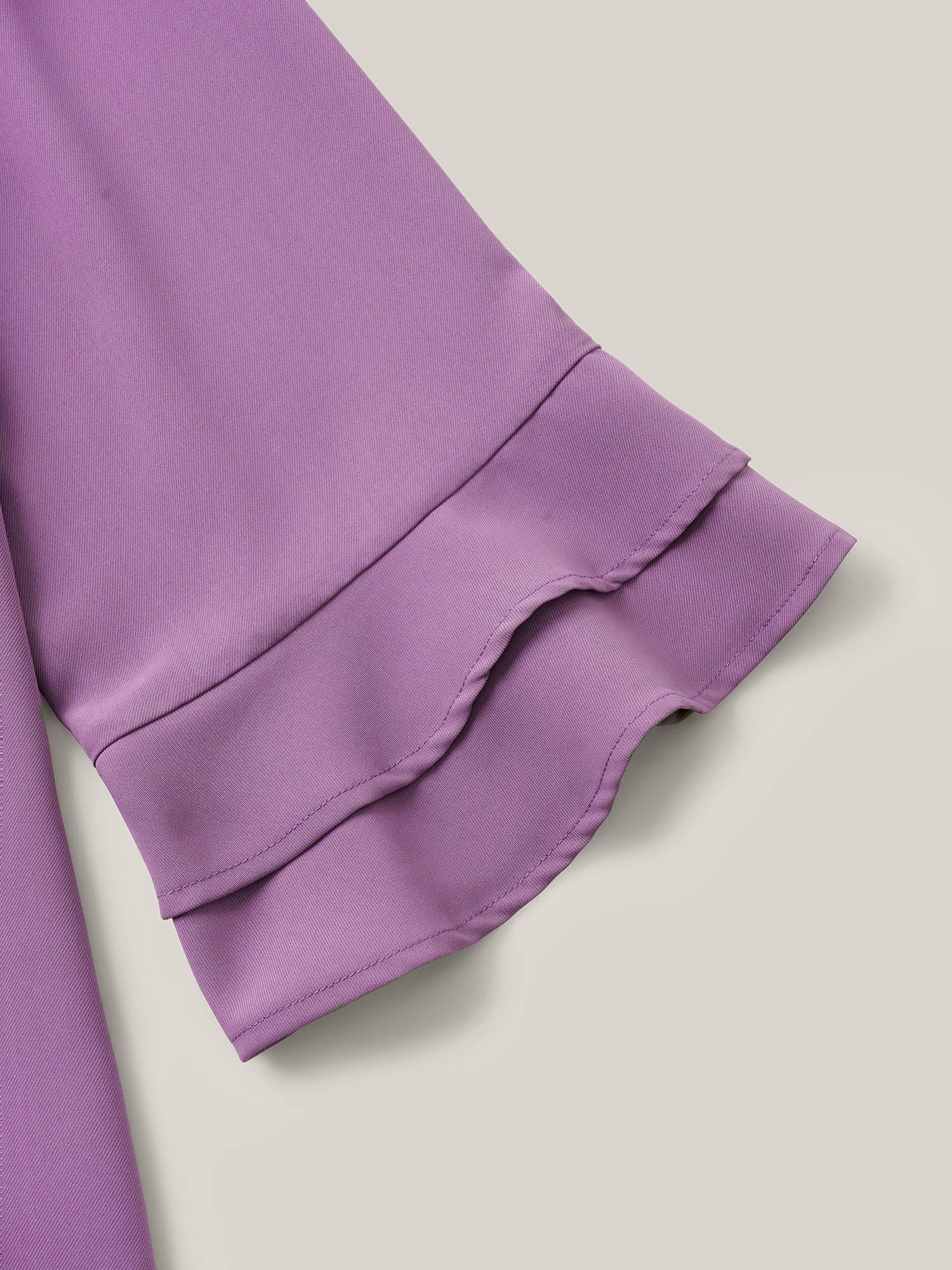 Solid Ribbon Tied Collar Bell Sleeve Blouse - Image 6