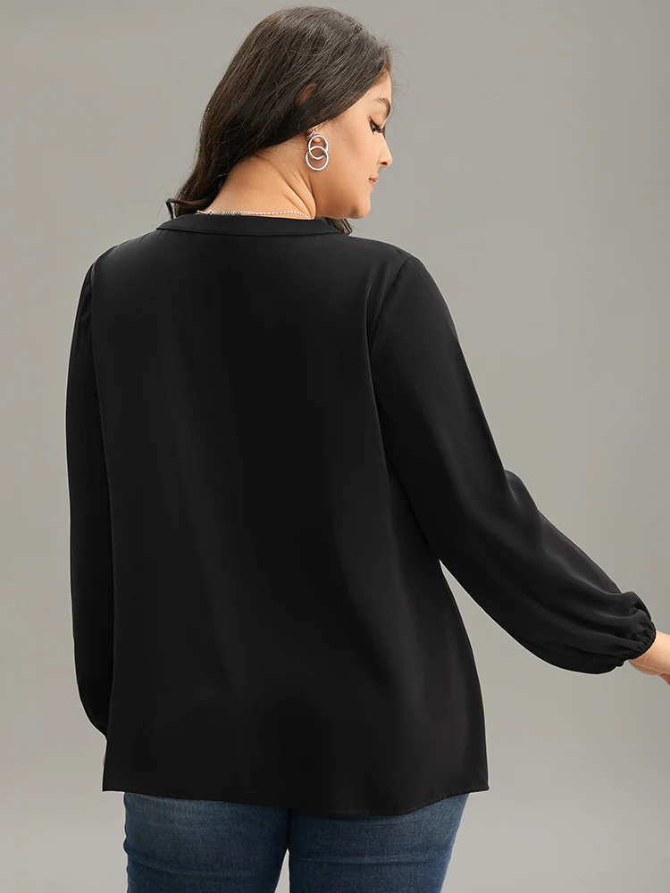 Anti-Wrinkle Lace Up Chain Detail Lantern Sleeve Blouse - Image 2