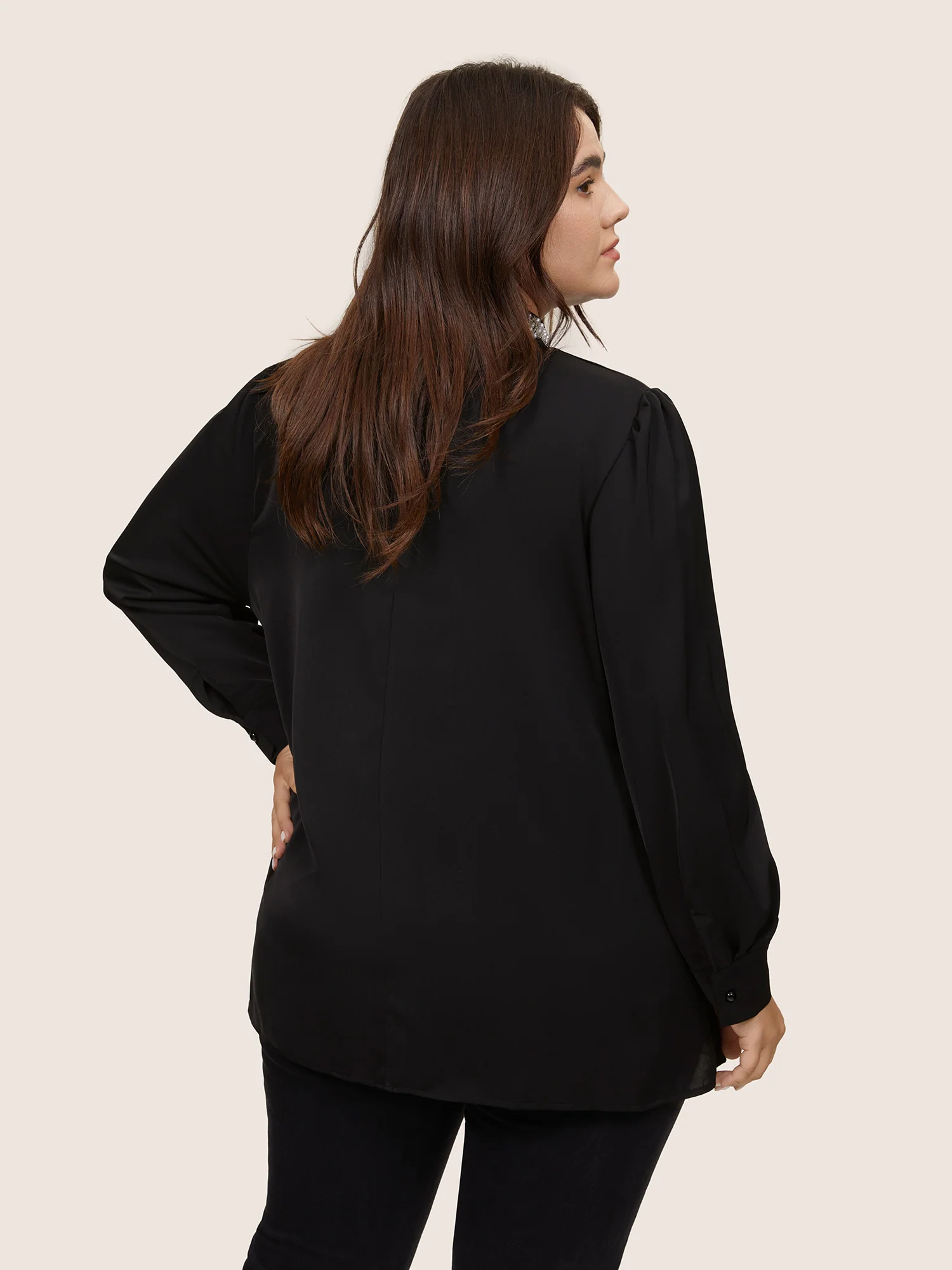 Anti-Wrinkle Pearl Beaded Contrast Webbing Blouse - Image 5