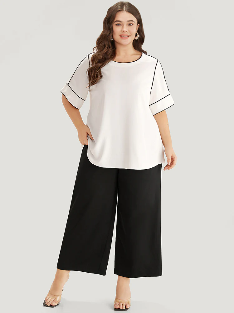 Plain Belted Buckle Detail Woven Pants - Image 2