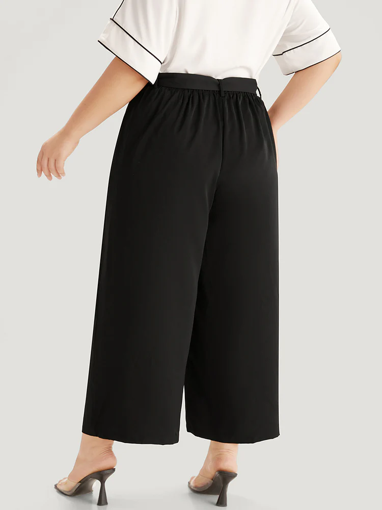 Plain Belted Buckle Detail Woven Pants - Image 4