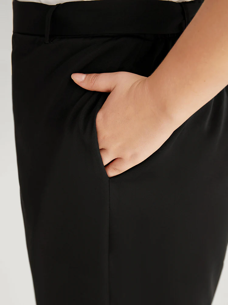 Plain Belted Buckle Detail Woven Pants - Image 6