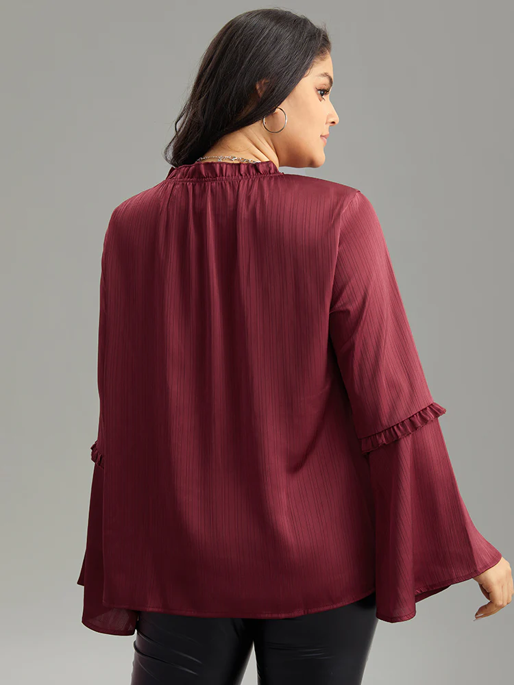 Plain Frill Trim Bell Sleeve Blouse - Image 2