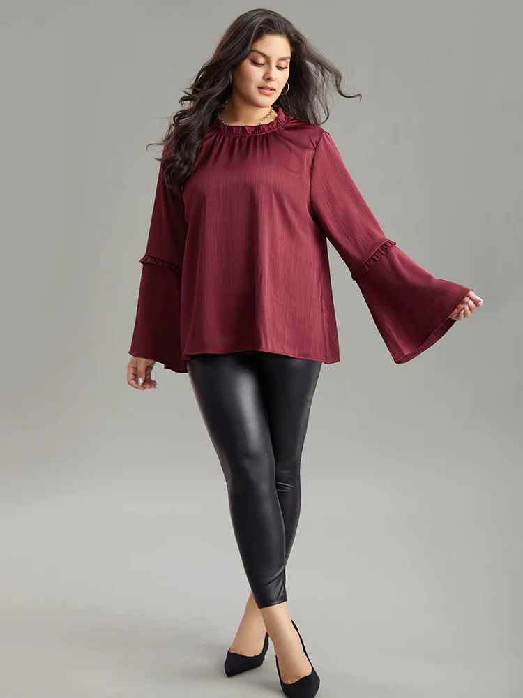 Plain Frill Trim Bell Sleeve Blouse - Image 4