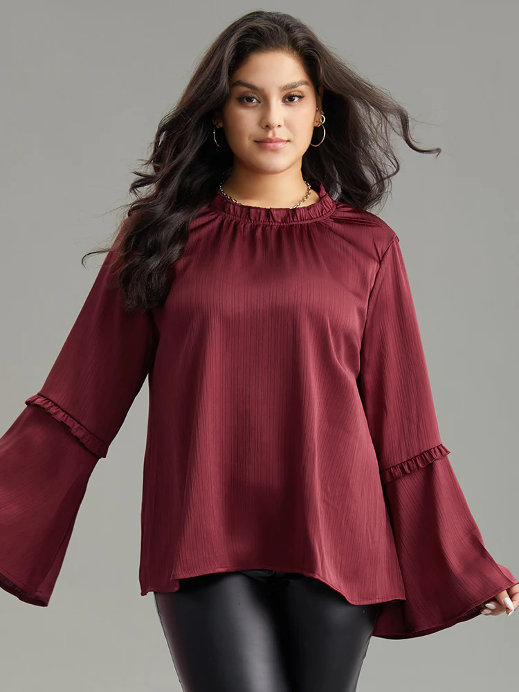 Plain Frill Trim Bell Sleeve Blouse - Image 5