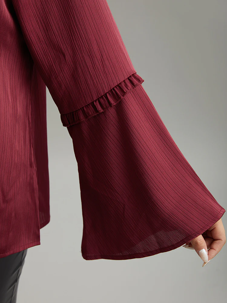 Plain Frill Trim Bell Sleeve Blouse - Image 6