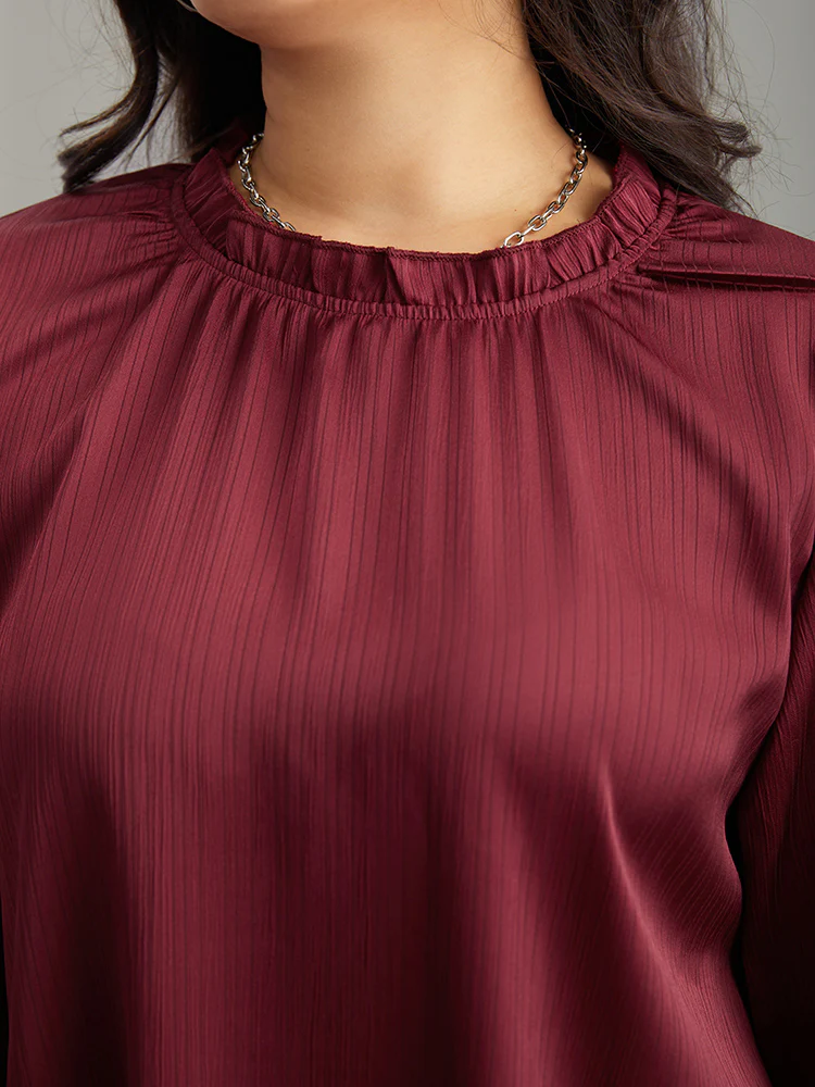 Plain Frill Trim Bell Sleeve Blouse - Image 7