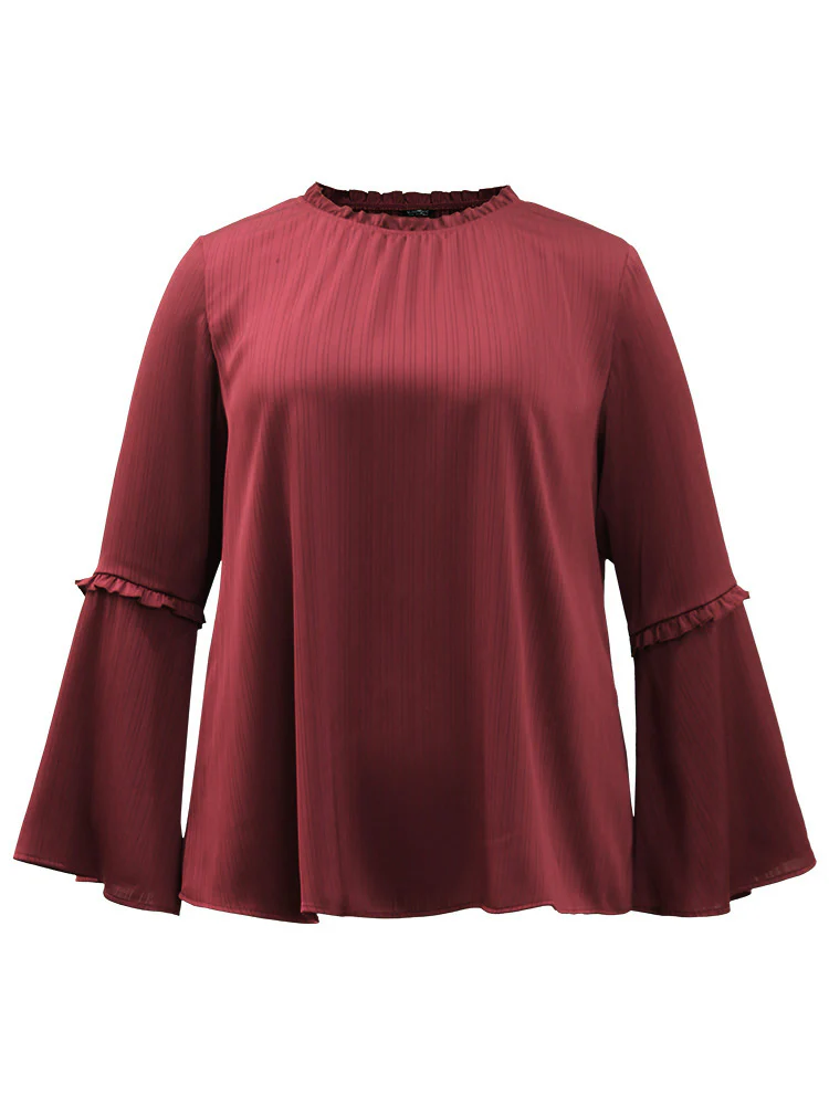 Plain Frill Trim Bell Sleeve Blouse - Image 8