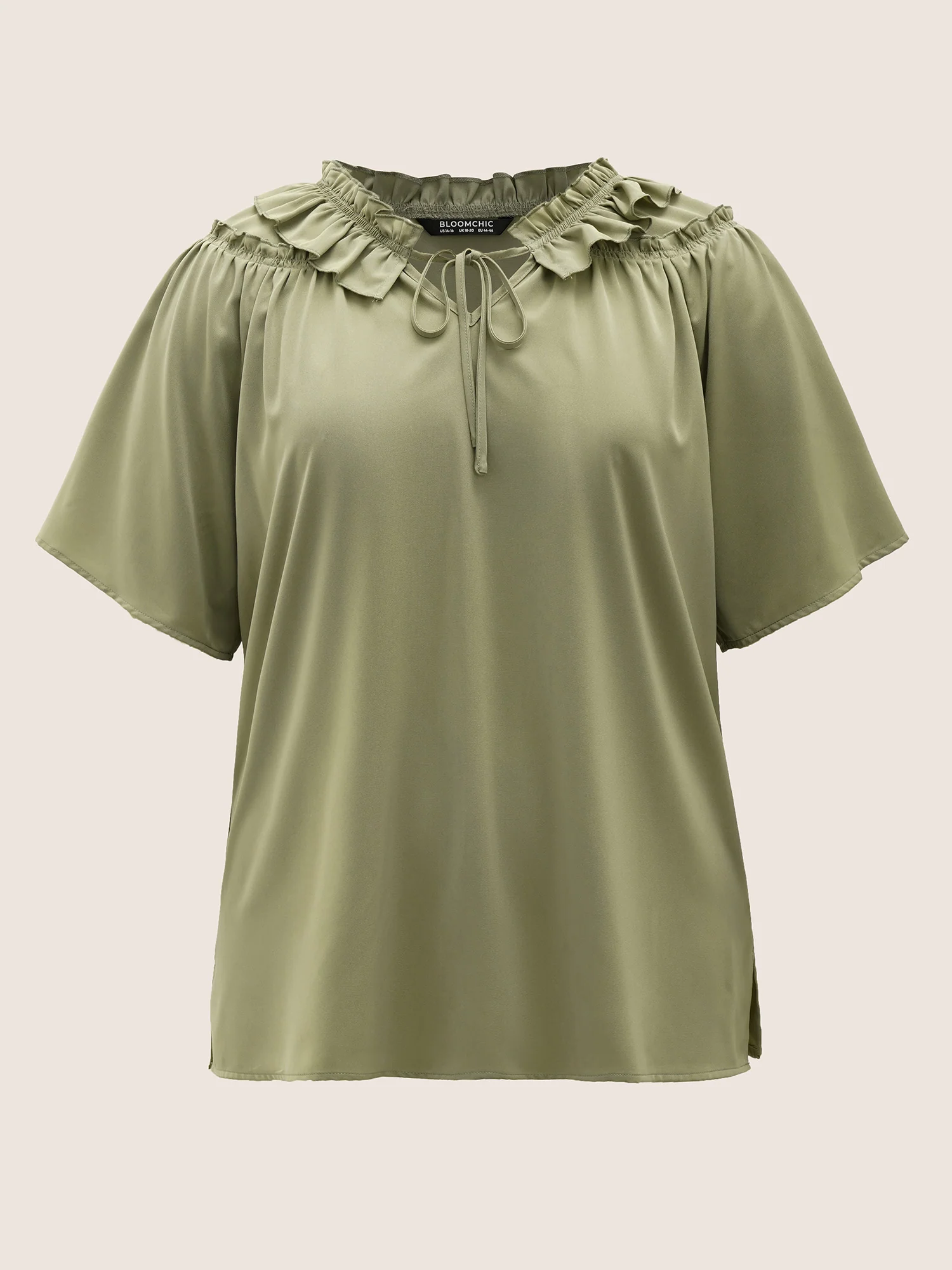 Plain Frill Trim Gathered Ruffle Sleeve Blouse - Image 8
