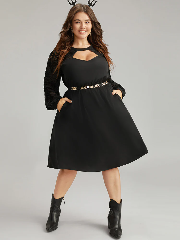 Anti-Wrinkle Halloween Keyhole Mesh Pocket Dress - Image 3