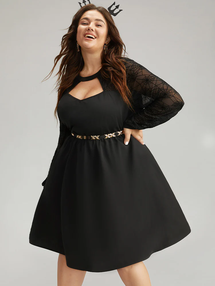 Anti-Wrinkle Halloween Keyhole Mesh Pocket Dress - Image 4