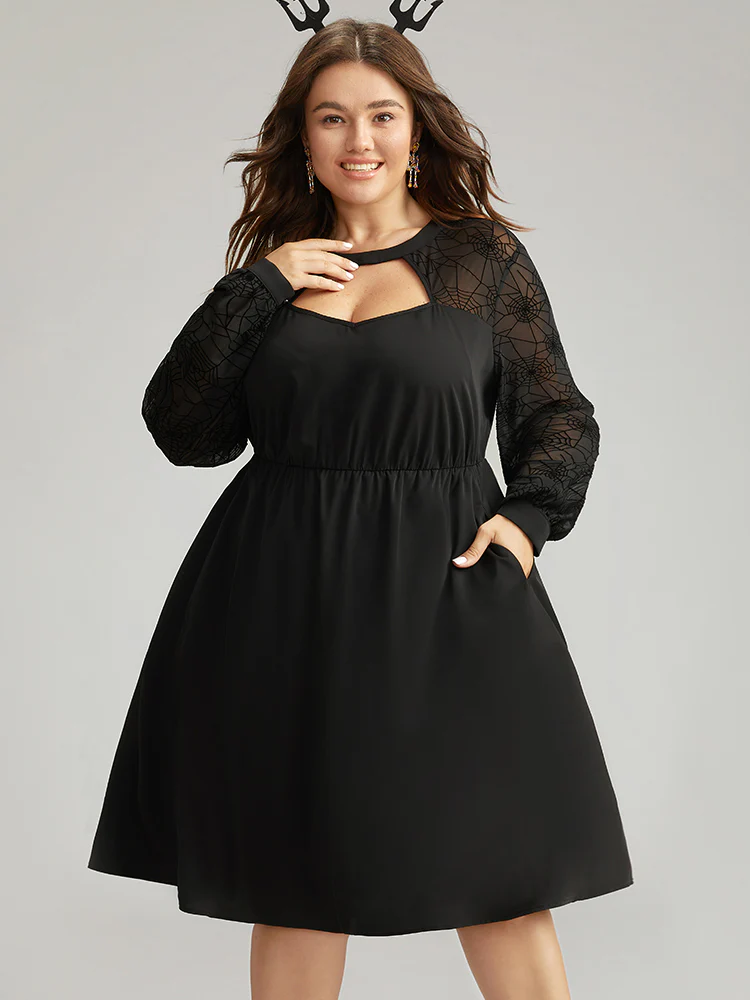 Anti-Wrinkle Halloween Keyhole Mesh Pocket Dress - Image 5